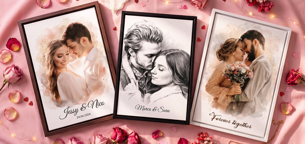 Personalised Valentine’s Day Gifts from Your Own Photo - examples on canvas, poster and framed