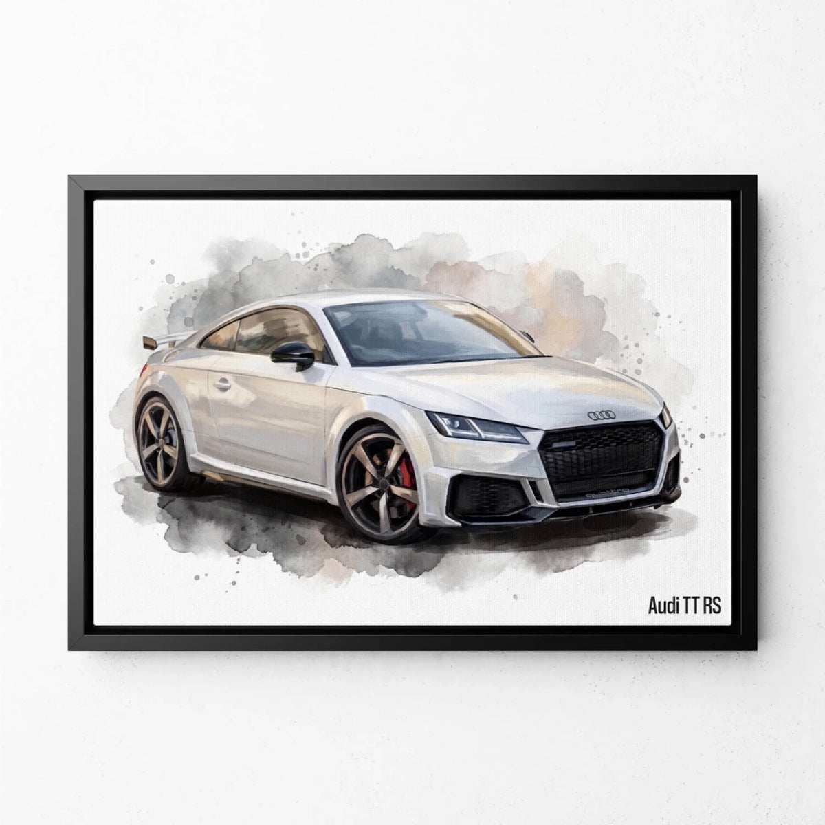 Car portrait in watercolour style from your photo - canvas with black frame