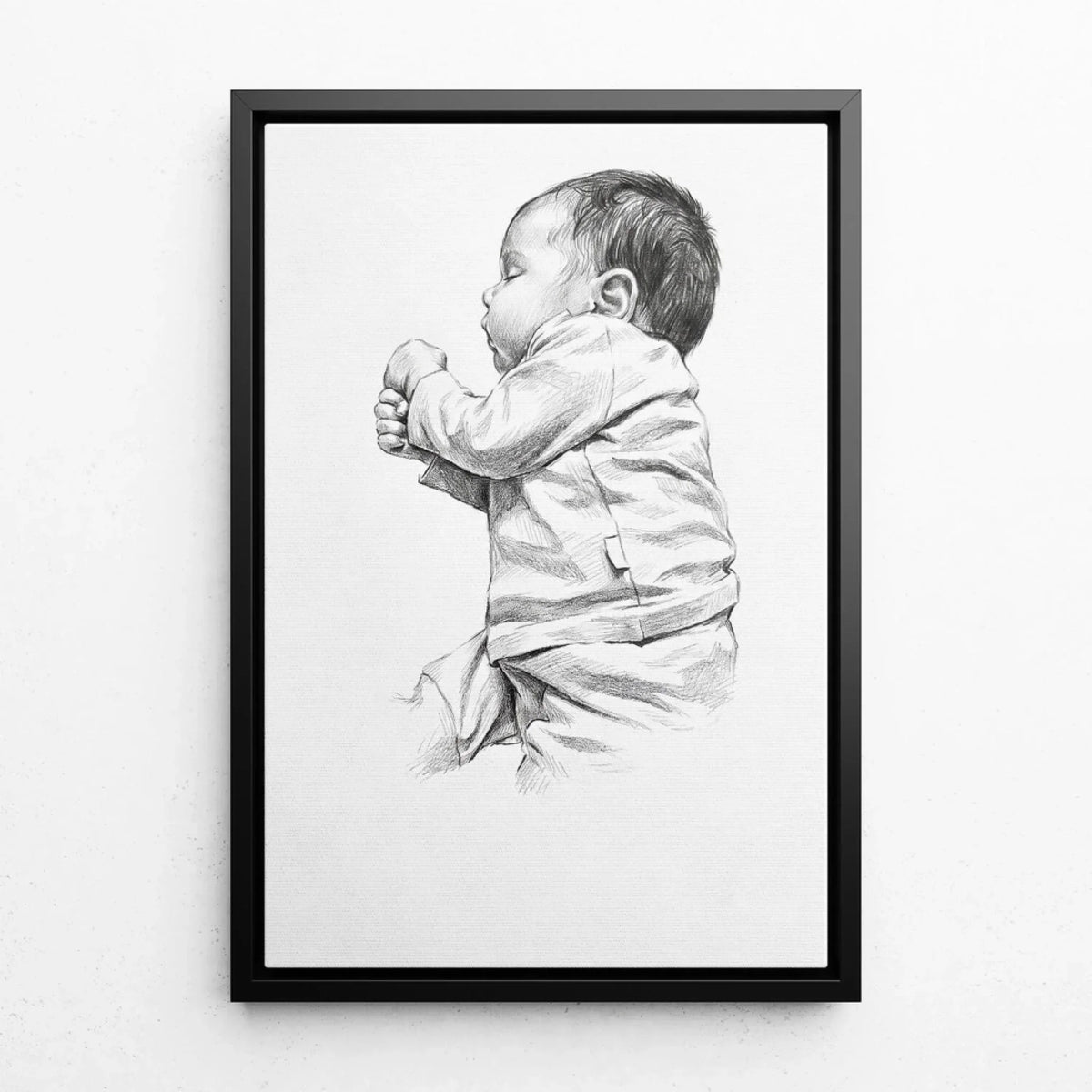 Baby Portrait in Pencil Style from your photo - canvas with black frame