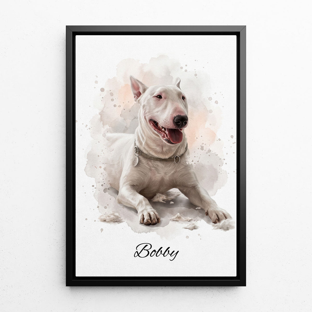 Dog Portrait in Watercolour Style from your photo - canvas with black frame