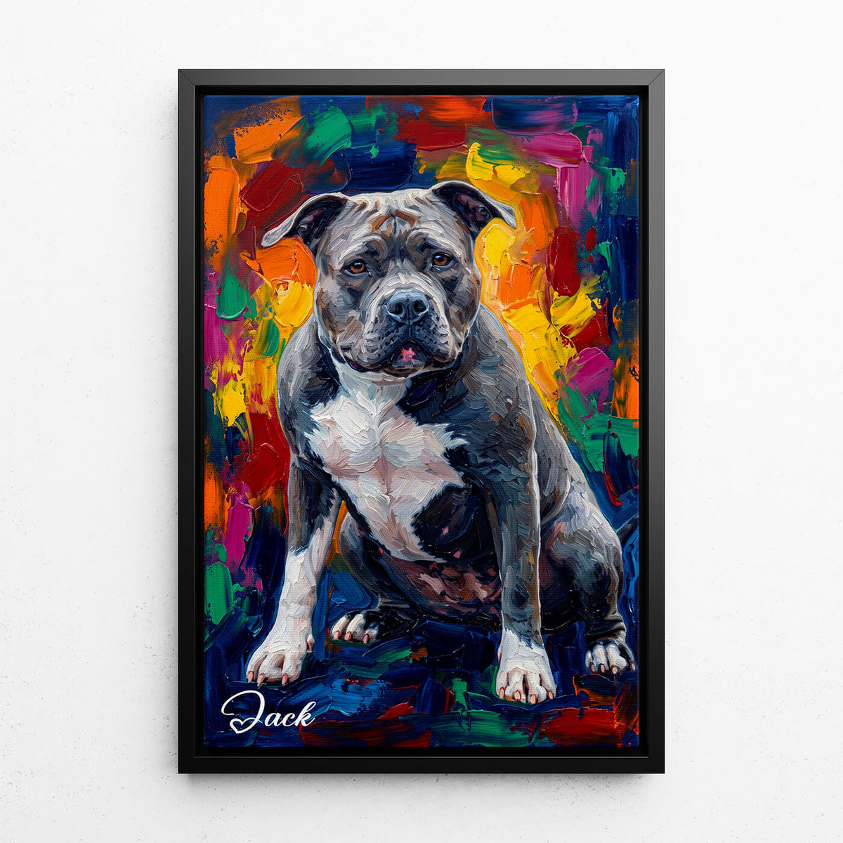Dog Portrait in Pop Art Style from your photo - canvas with black frame