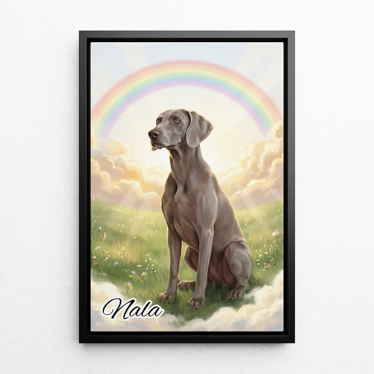 Dog Portrait at the Rainbow Bridge from your photo - canvas with black frame