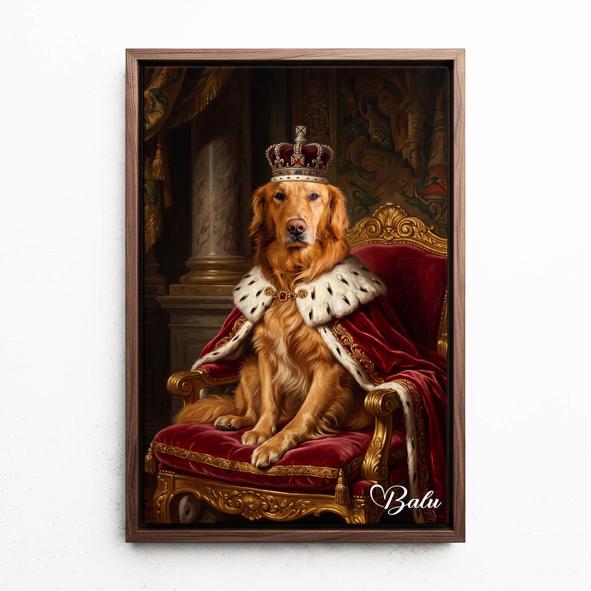 Dog Portrait in Renaissance Style from your photo - canvas with walnut frame