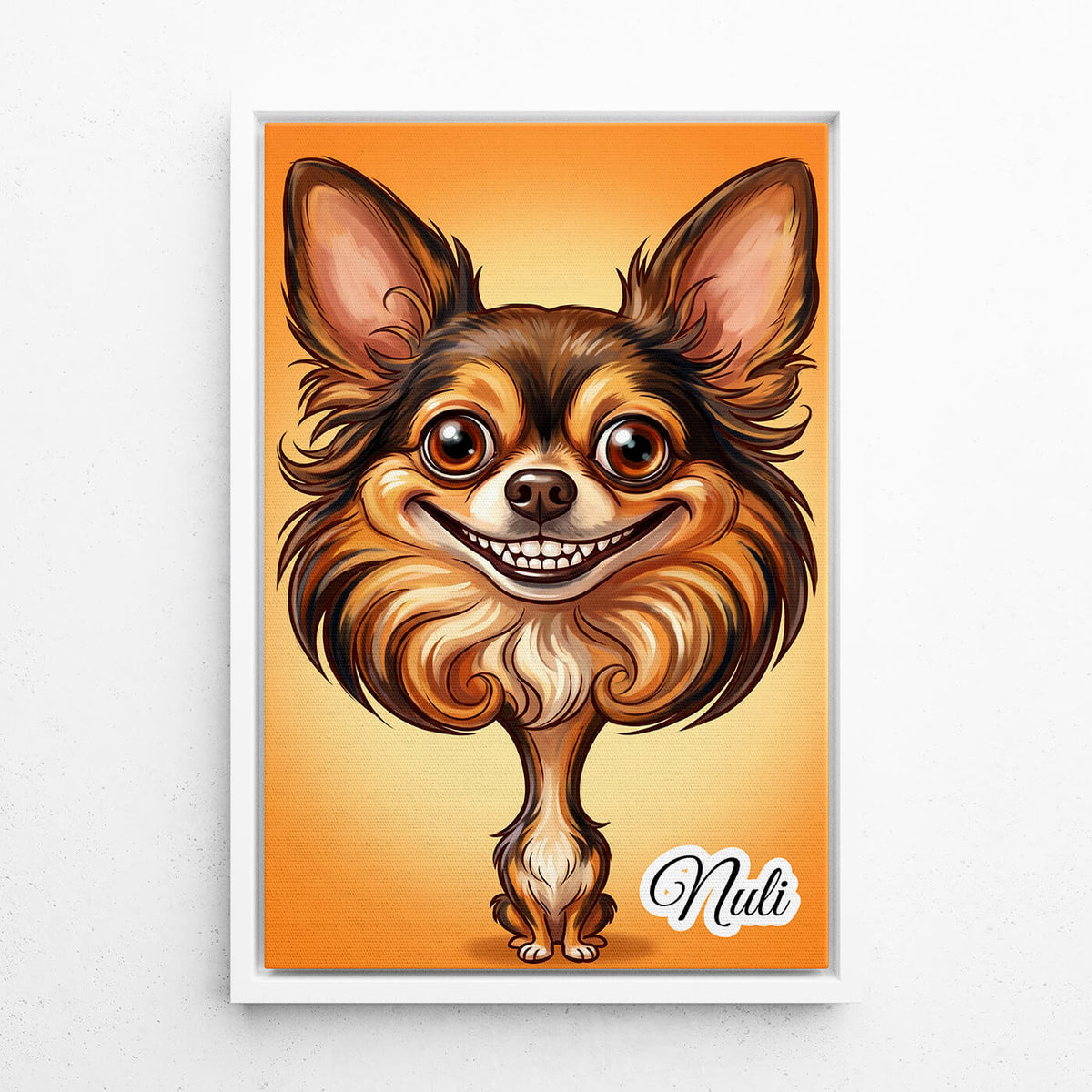 Dog Portrait in Caricature Style from your photo - canvas with white frame