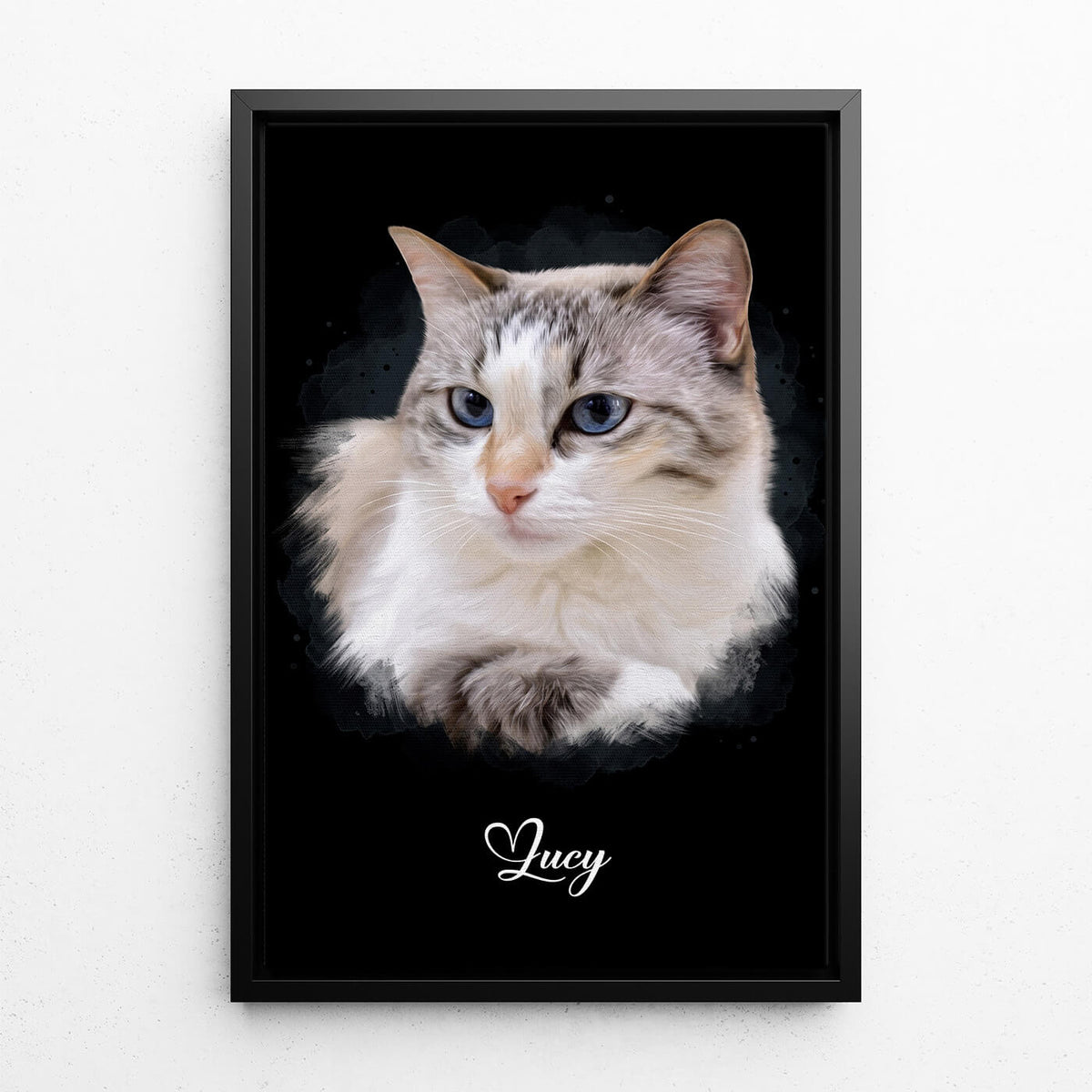 Cat Portrait in Watercolour Style - Black from your photo - canvas with black frame