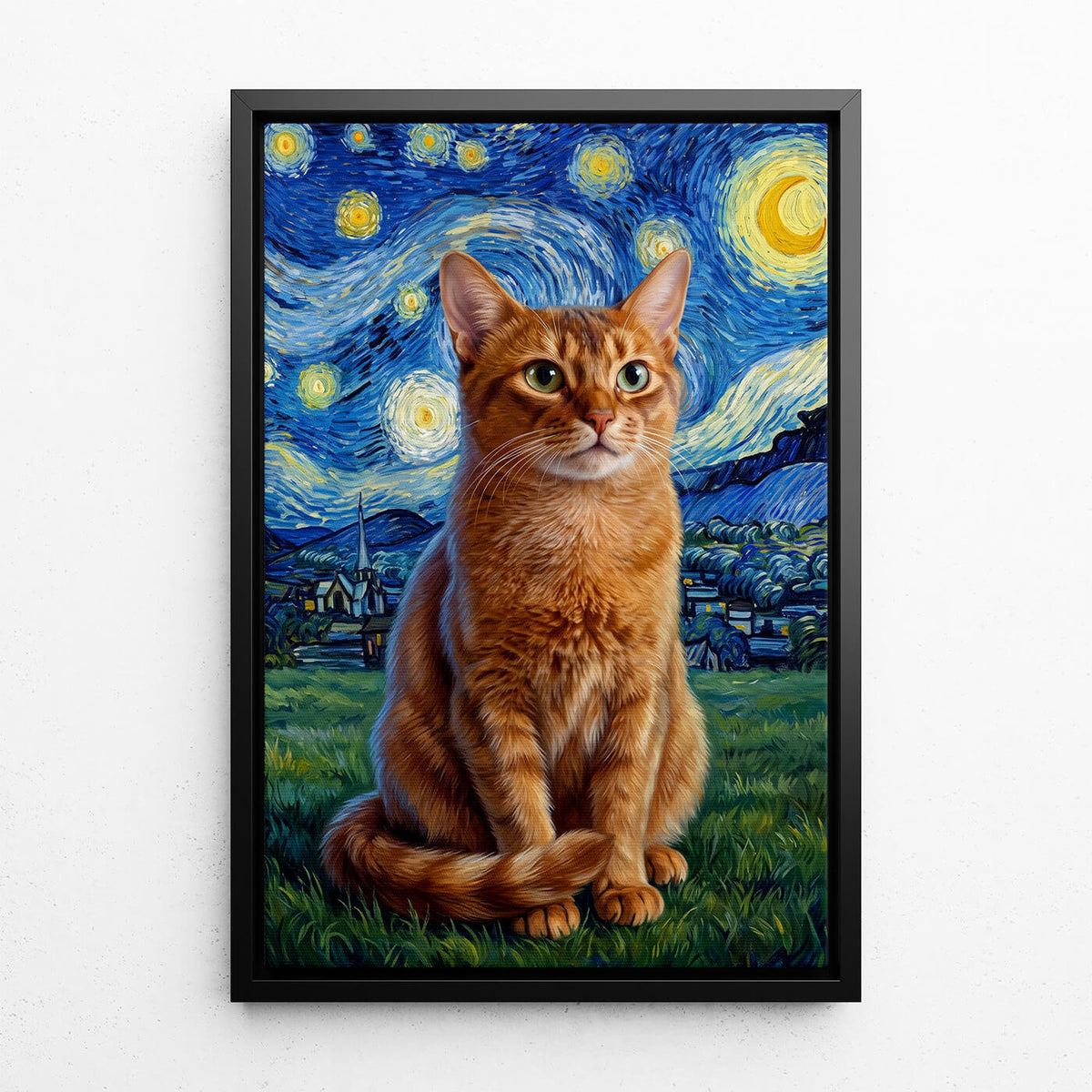 Cat Portrait in Van Gogh Style from your photo - canvas with black frame