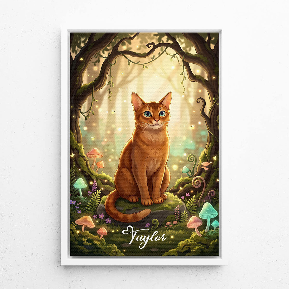 Cat Portrait in Fantasy / Cartoon Style from your photo - canvas with white frame