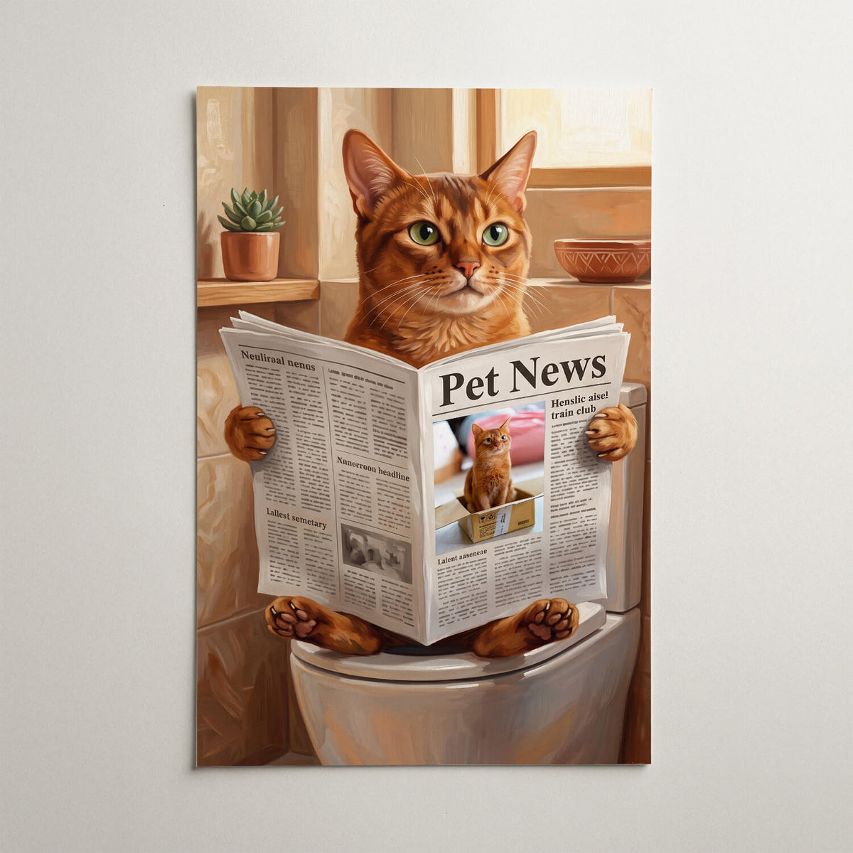 Personalised Funny Bathroom Cat Portrait from your photo - poster