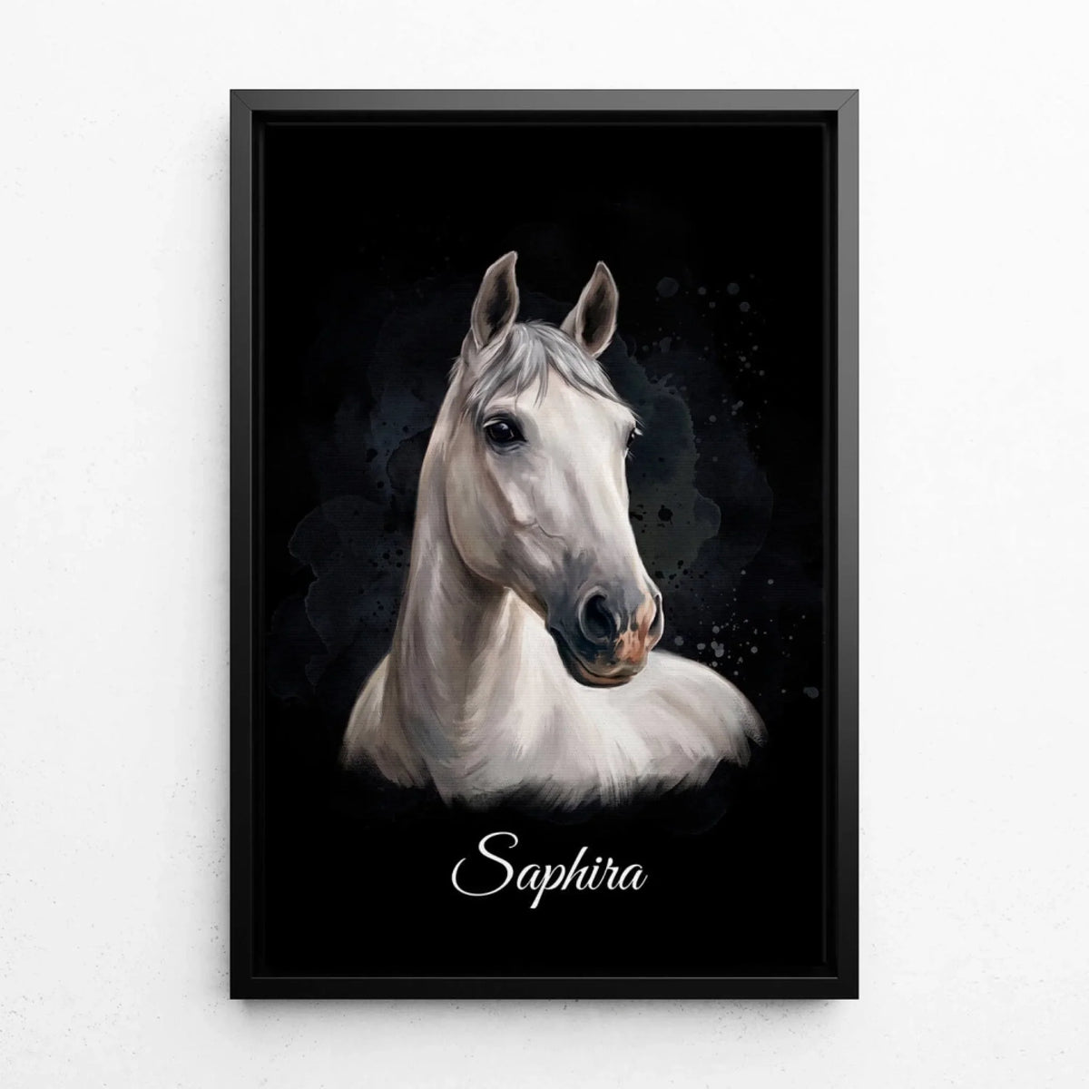 Horse Portrait in Watercolour Style - Black from your photo - canvas with black frame