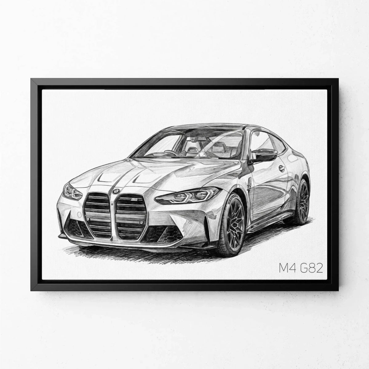 Car Portrait in Pencil Style (Landscape) from your photo - canvas with black frame
