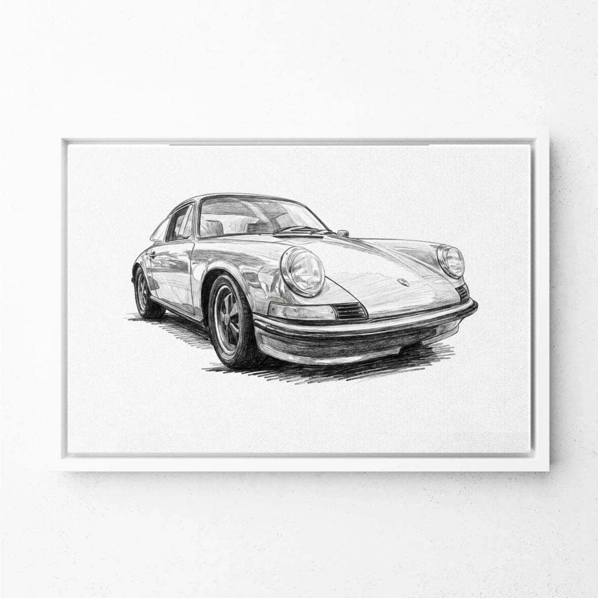 Car Portrait in Pencil Style (Landscape) from your photo - canvas with white frame
