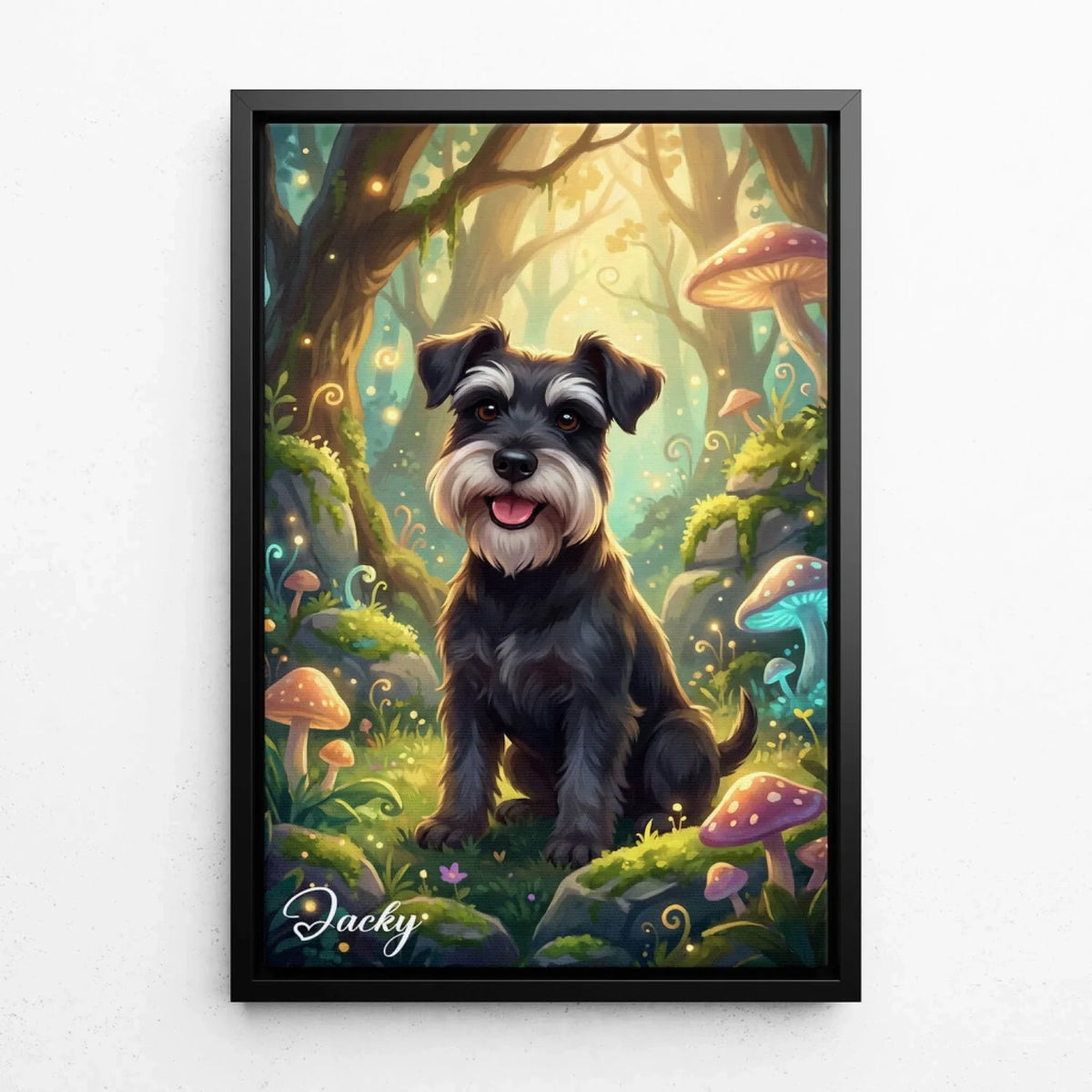 Dog Portrait in Fantasy / Cartoon Style from your photo - canvas with black frame