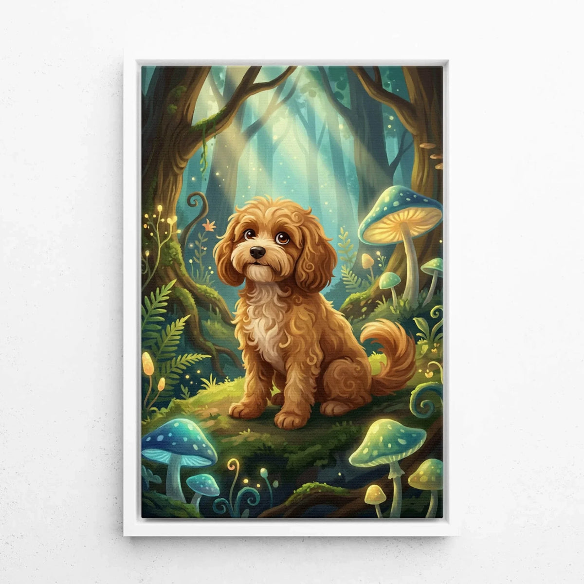Dog Portrait in Fantasy / Cartoon Style from your photo - canvas with white frame
