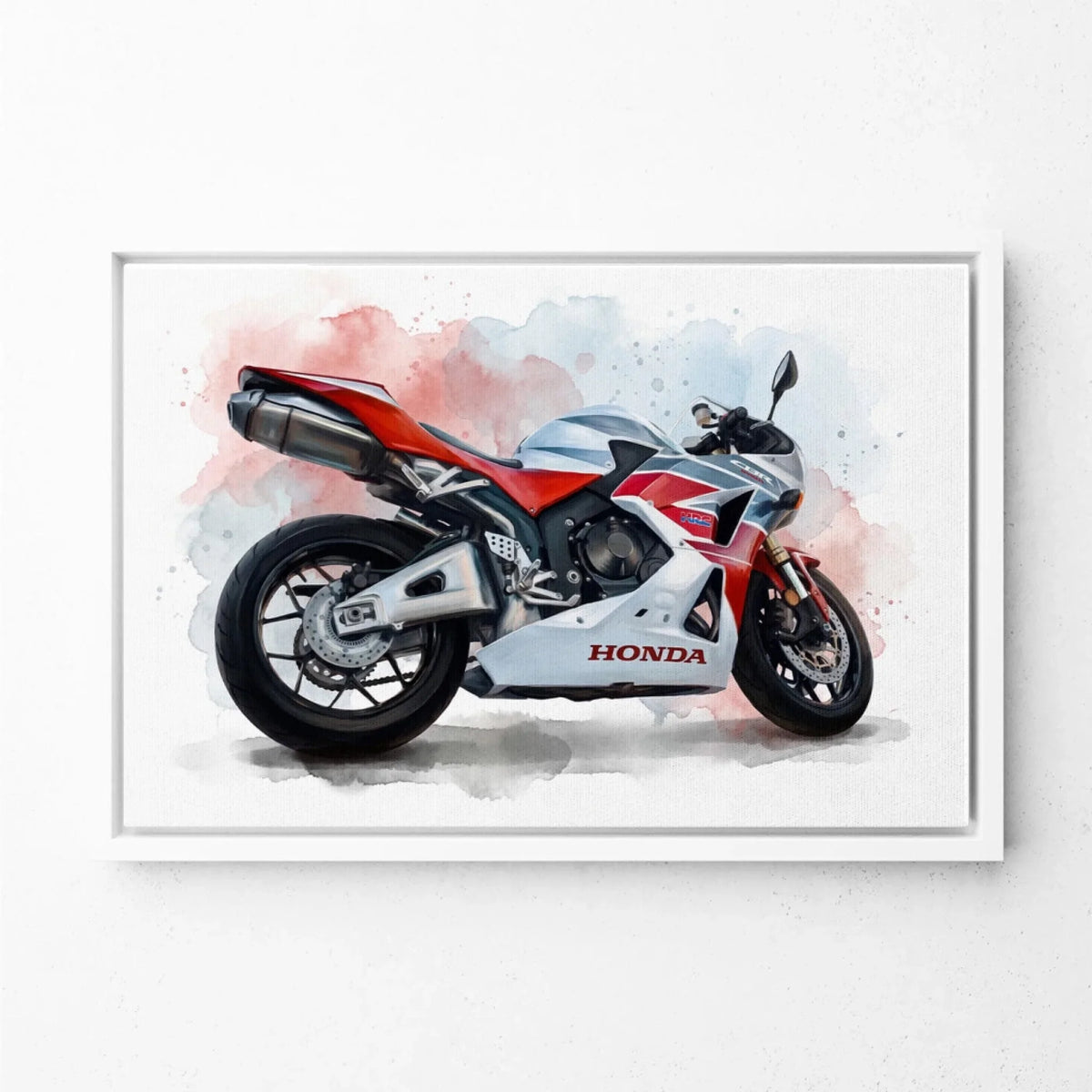 Motorbike Portrait in Watercolour Style (Landscape) from your photo - canvas with white frame