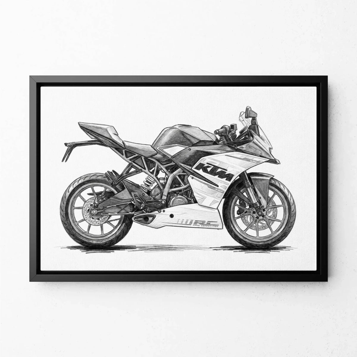 Motorbike Portrait in Pencil Style (Landscape) from your photo - canvas with black frame