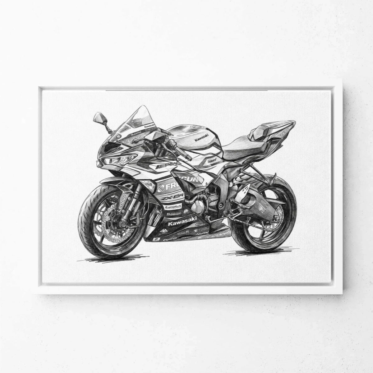 Motorbike Portrait in Pencil Style (Landscape) from your photo - canvas with white frame