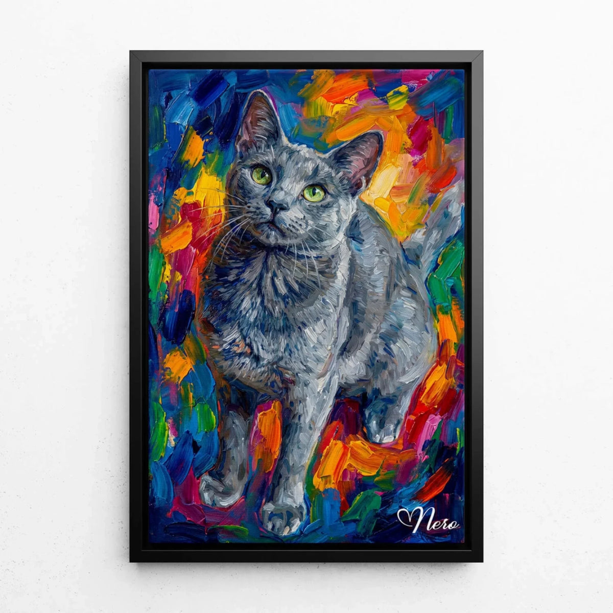 Cat Portrait in Pop Art Style from your photo - canvas with black frame