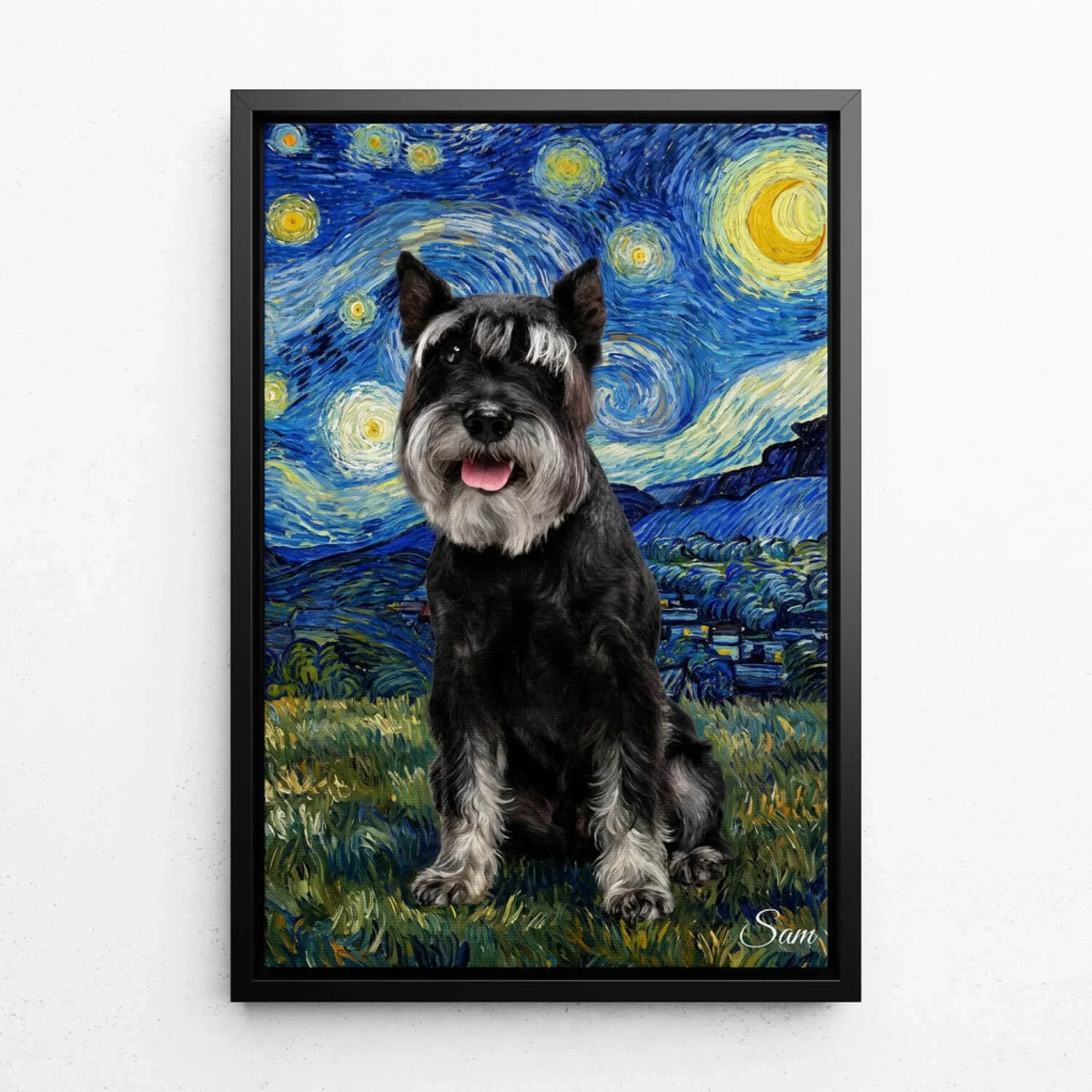 Dog Portrait in Van Gogh Style from your photo - canvas with black frame