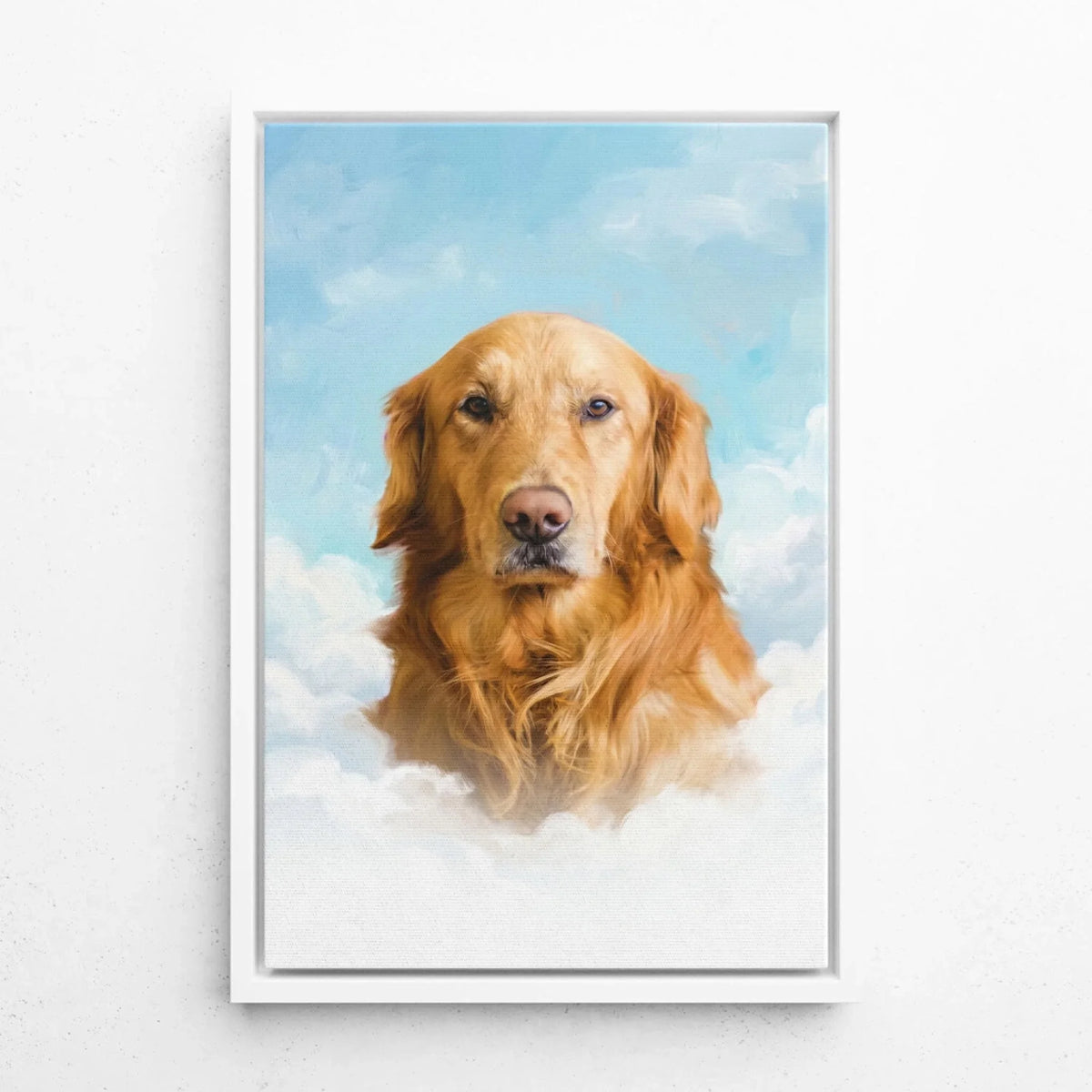 Personalised Dog Portrait on Clouds from your photo - canvas with white frame