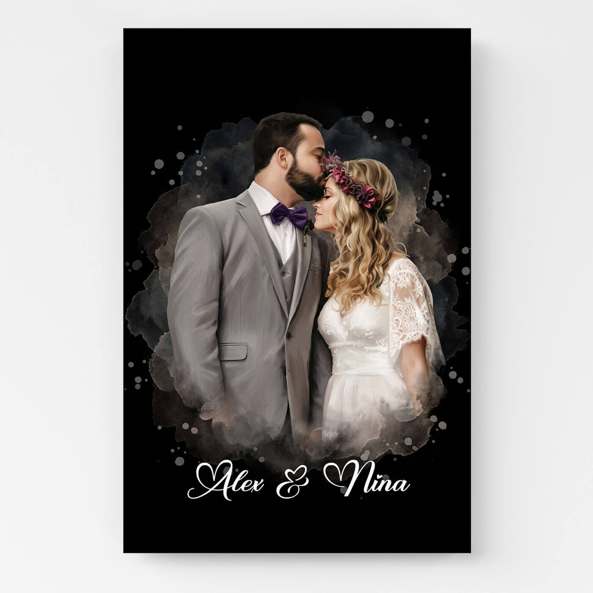 Couple & Family Portrait in Watercolour Style - Black from your photo - canvas