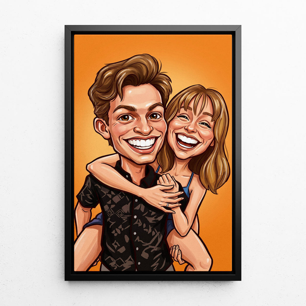 Couple & Family Portrait in Caricature Style from your photo - canvas with black frame