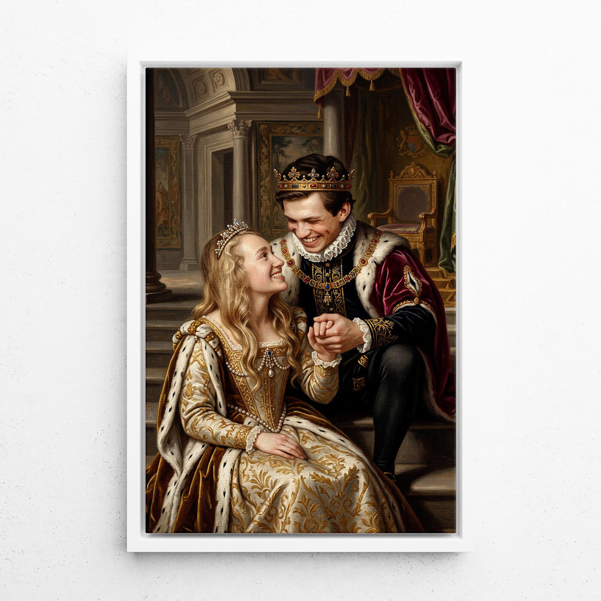 Couple & Family Portrait in Renaissance Style from your photo - canvas with white frame