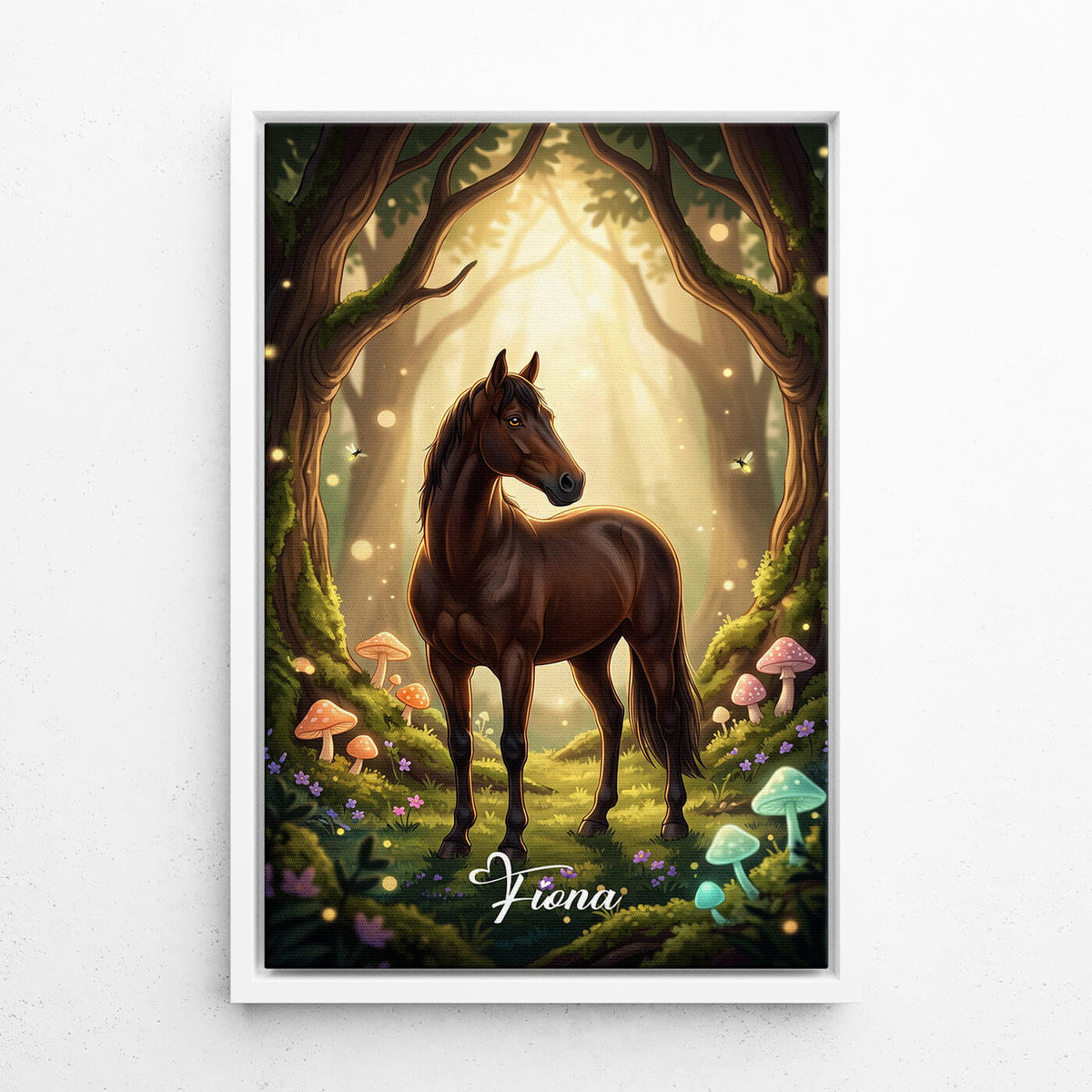 Horse Portrait in Fantasy / Cartoon Style from your photo - canvas with white frame