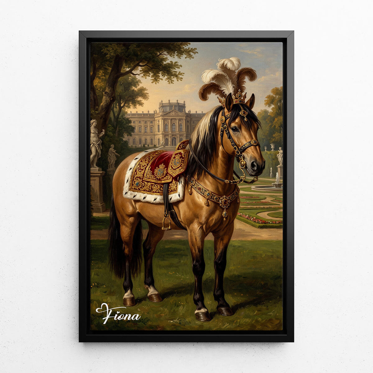 Horse Portrait in Renaissance Style from your photo - canvas with black frame