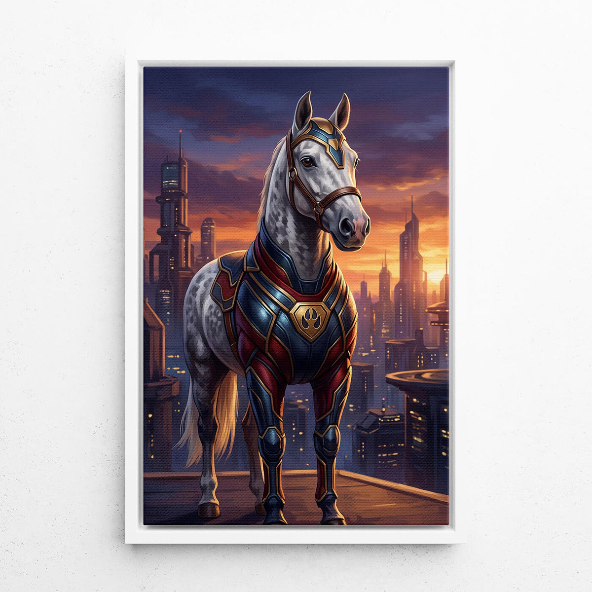 Personalised Superhero Horse Portrait from your photo - canvas with white frame