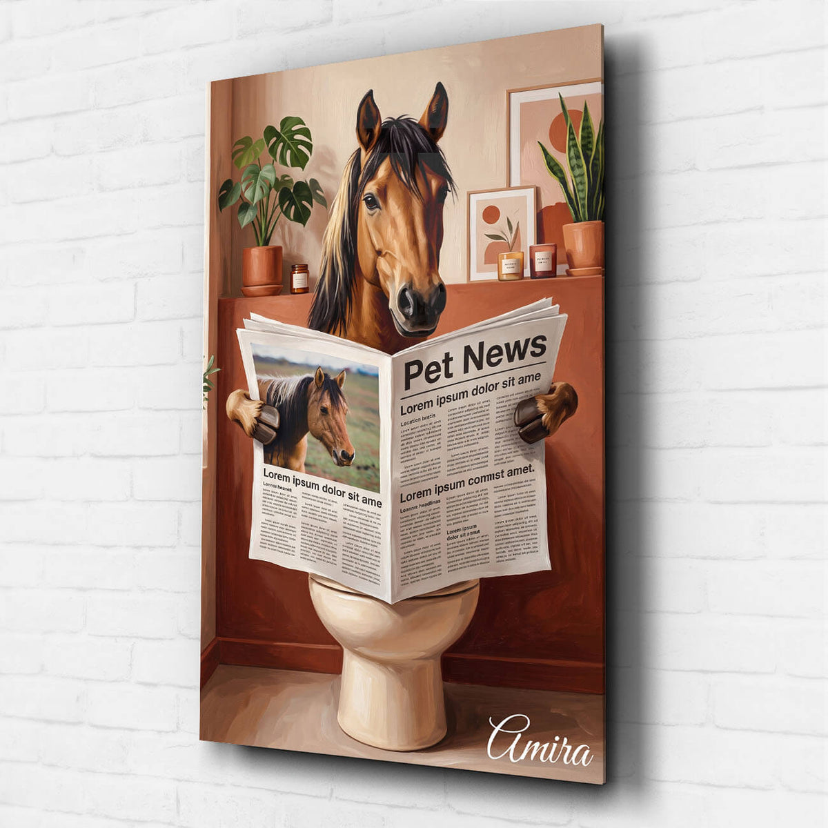 Personalised Funny Bathroom Horse Portrait from your photo - acrylic glass