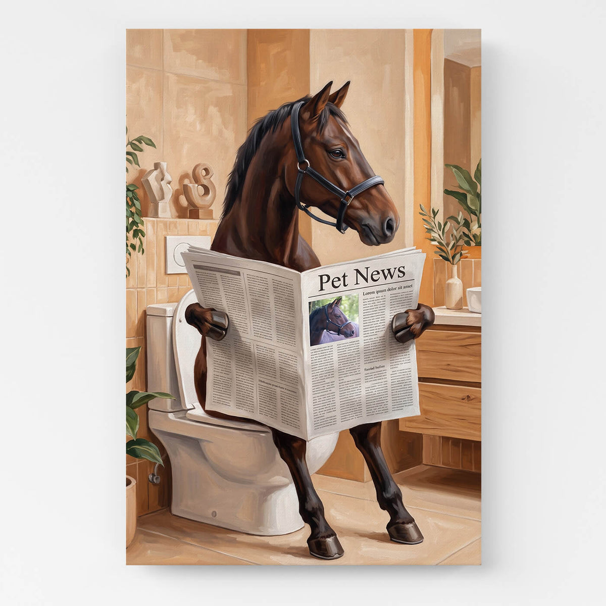 Personalised Funny Bathroom Horse Portrait from your photo - canvas