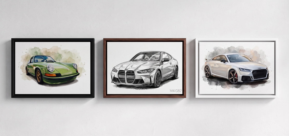 Car portrait from your photo - examples on canvas, poster and framed