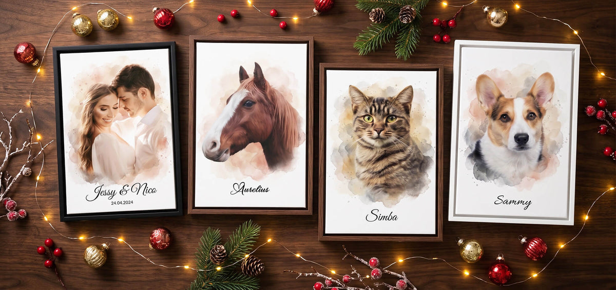 Personalised Christmas Gifts from Your Own Photo - examples on canvas, poster and framed