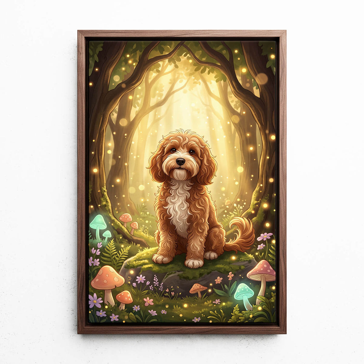 Dog Portrait in Fantasy / Cartoon Style from your photo - canvas with walnut frame