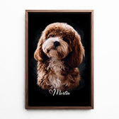 Cat portrait in dark watercolour style from your photo - canvas with walnut frame