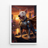 Cat portrait as a superhero from your photo - canvas with white frame