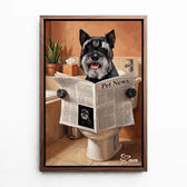 Cat portrait on the toilet from your photo - canvas with walnut frame