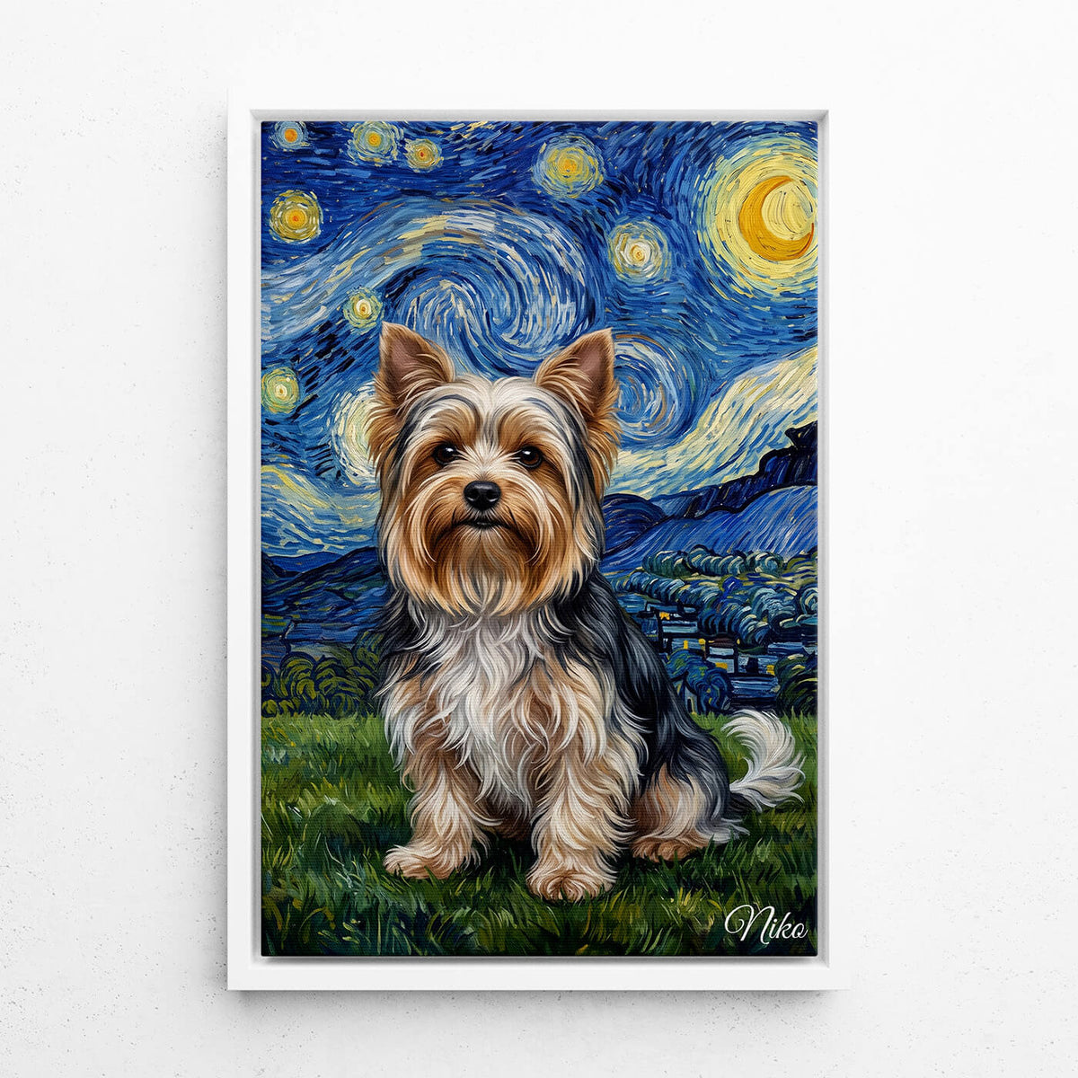 Dog Portrait in Van Gogh Style from your photo - canvas with white frame