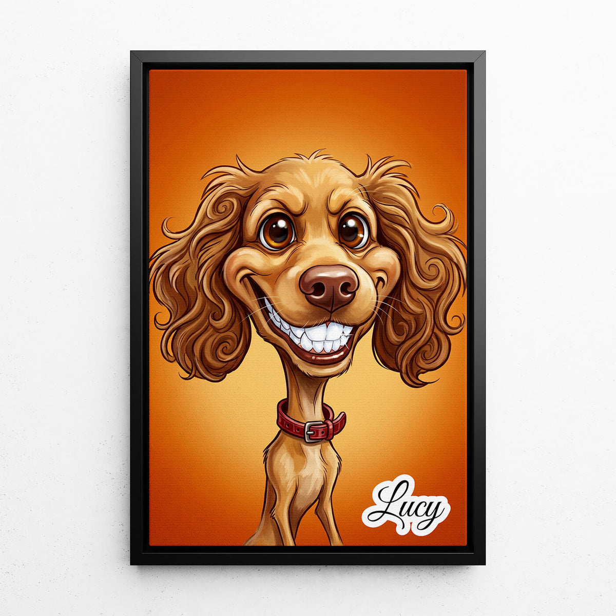 Dog Portrait in Caricature Style from your photo - canvas with black frame