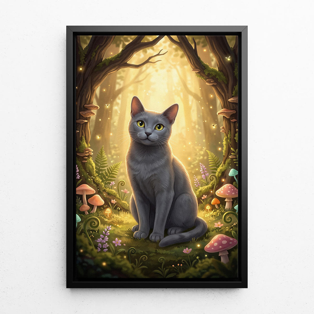 Cat Portrait in Fantasy / Cartoon Style from your photo - canvas with black frame
