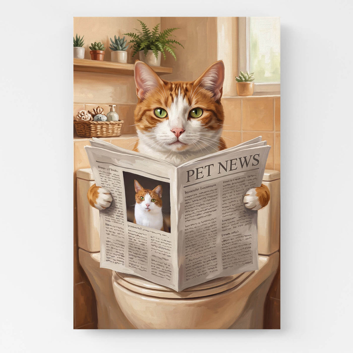 Personalised Funny Bathroom Cat Portrait from your photo - canvas
