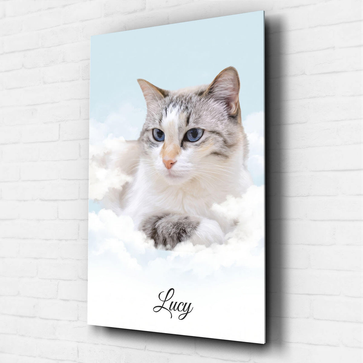Personalised Cat Portrait on Clouds from your photo - acrylic glass