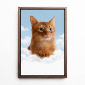 Dog portrait on clouds from your photo - canvas with walnut frame