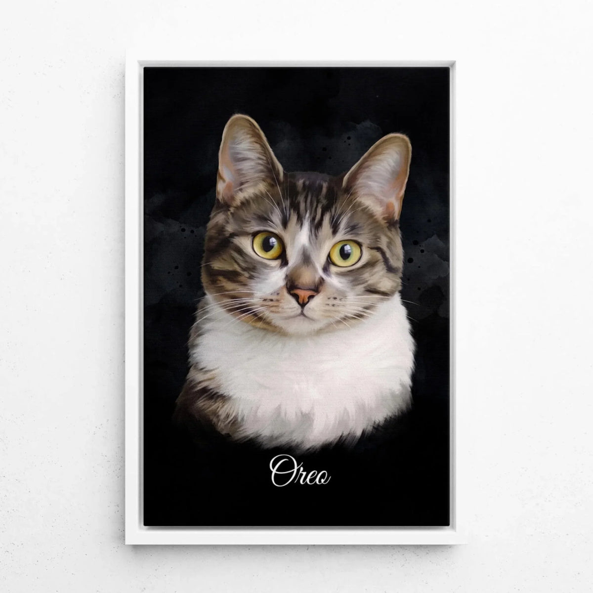 Cat Portrait in Watercolour Style - Black from your photo - canvas with white frame