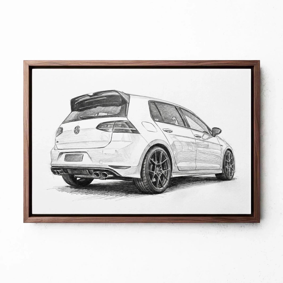 Car Portrait in Pencil Style (Landscape) from your photo - canvas with walnut frame