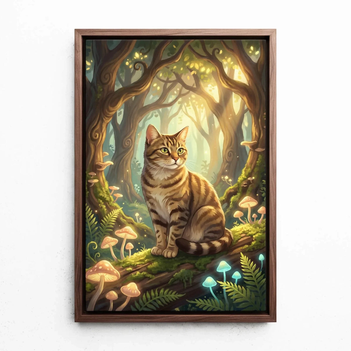 Cat Portrait in Fantasy / Cartoon Style from your photo - canvas with walnut frame