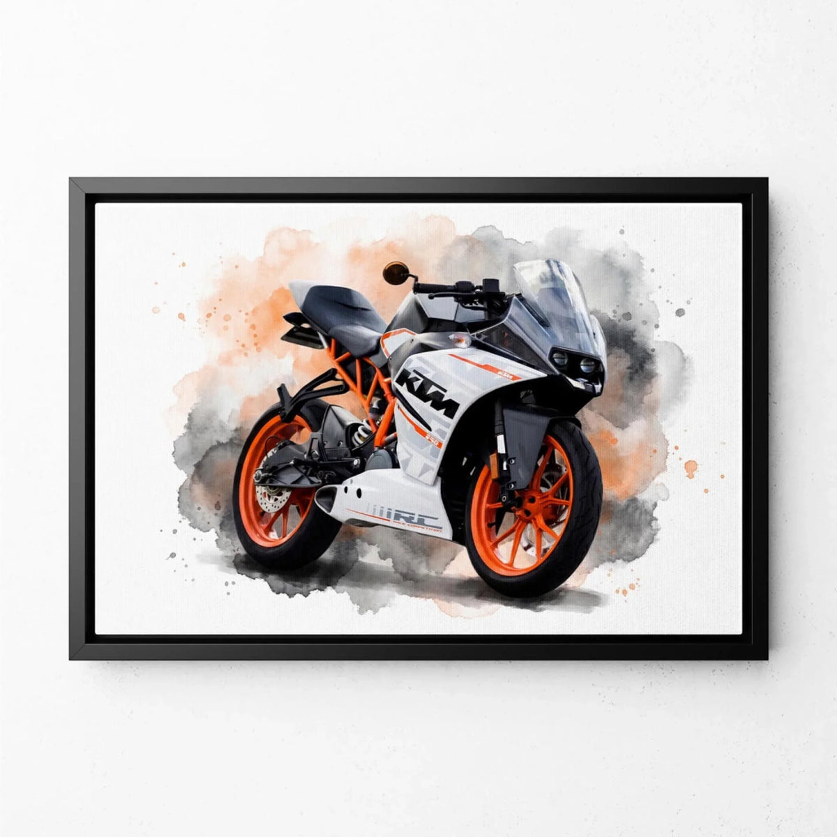 Motorbike Portrait in Watercolour Style (Landscape) from your photo - canvas with black frame
