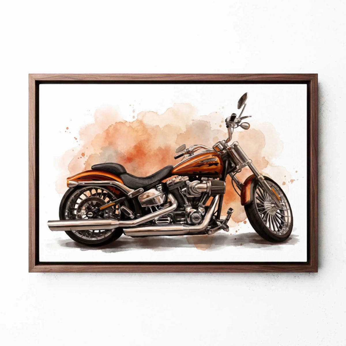 Motorbike Portrait in Watercolour Style (Landscape) from your photo - canvas with walnut frame