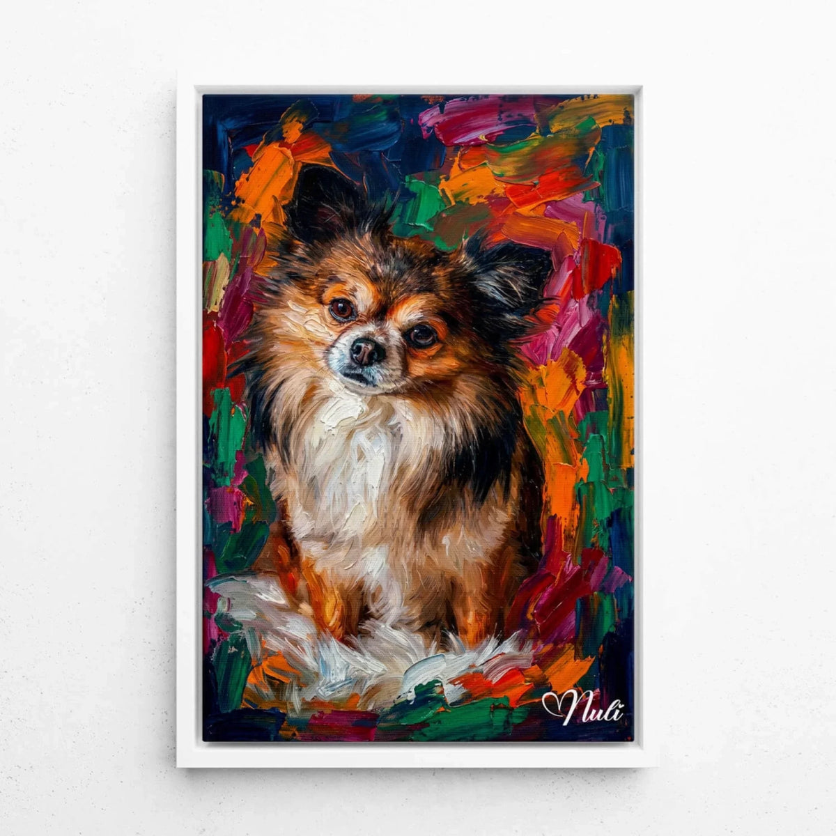 Dog Portrait in Pop Art Style from your photo - canvas with white frame
