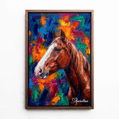 Horse portrait in pop art style from your photo - canvas with walnut frame